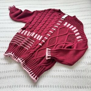 Women's Burgundy and Pink Knit Sweater
